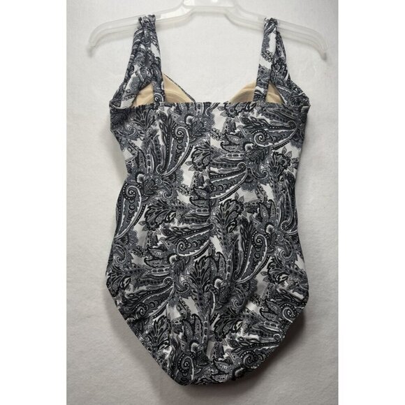 Lands End One Piece Paisley Floral Black White Side Rushing Swimsuit 12 Wireless - Picture 2 of 6